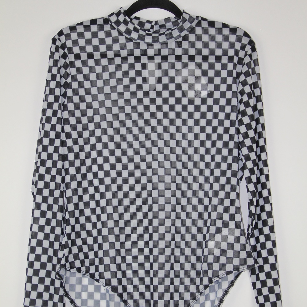 FOREVER 21 PLUS MESH CHECKERED BODYSUIT 2X